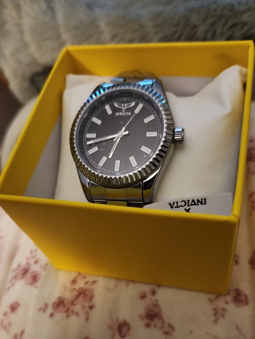 Invicta Silver Case Watch with Black Dial